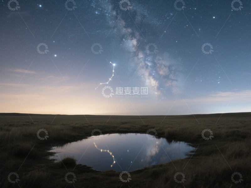 高清大图下载【趣麦麦图】夜空银河与池塘倒影