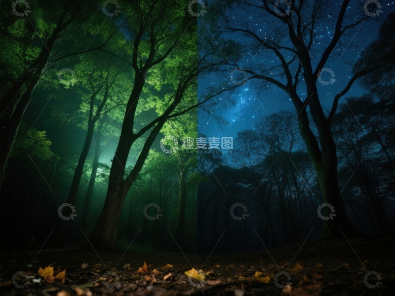 高清大图下载【趣麦麦图】夜幕森林，星光点点