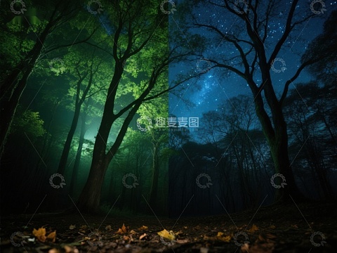 夜幕森林，星光点点