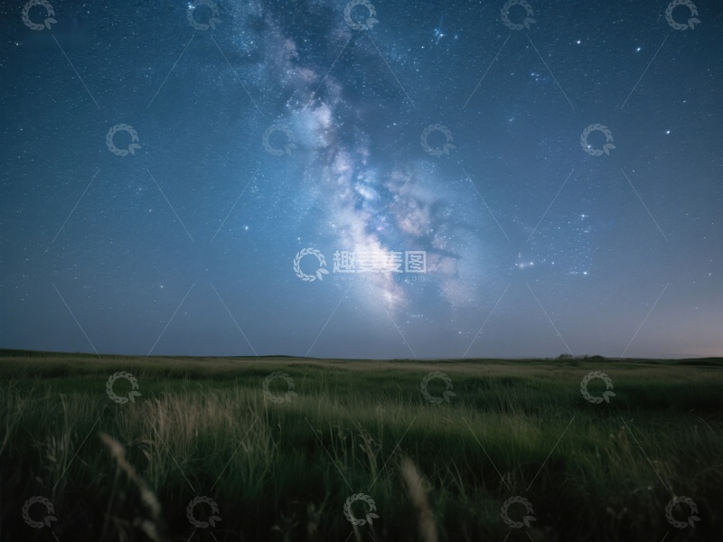 高清大图下载【趣麦麦图】夜空银河下的草原风光
