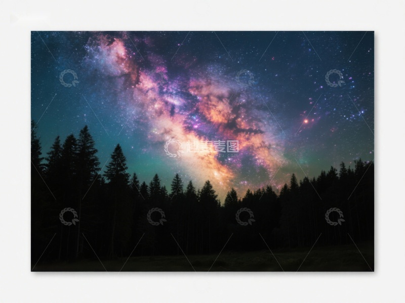 高清大图下载【趣麦麦图】夜空银河与森林剪影
