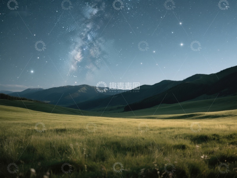 高清大图下载【趣麦麦图】星空下的宁静草原
