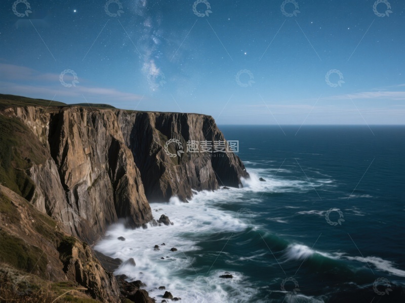 高清大图下载【趣麦麦图】悬崖峭壁与海浪拍打的壮丽景象