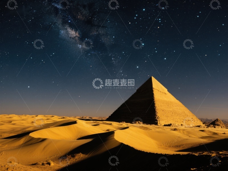 夜空下的金字塔与沙漠
