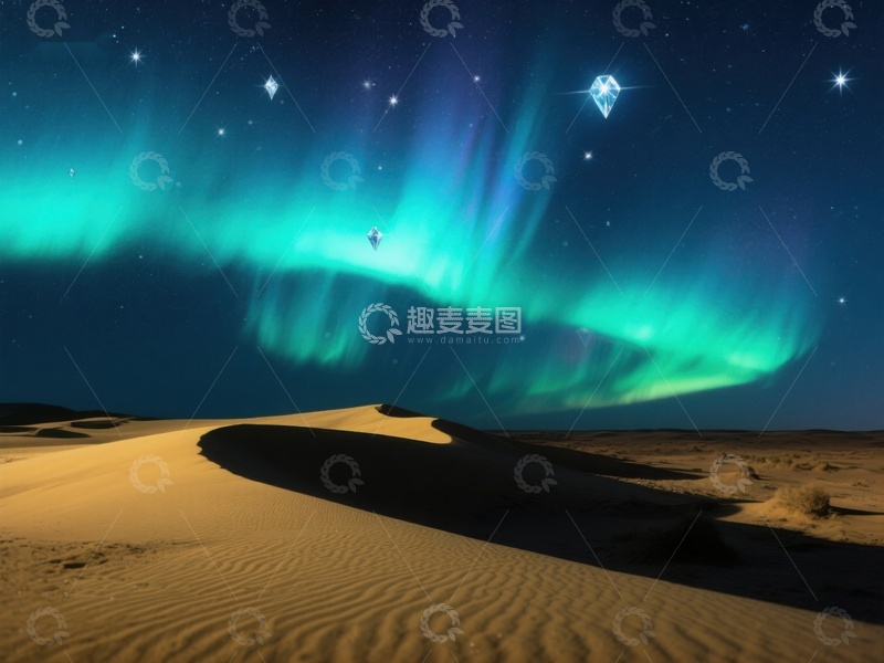 高清大图下载【趣麦麦图】沙漠夜空下的极光奇景