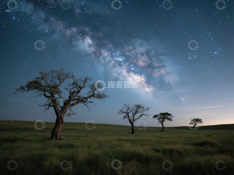 高清大图下载【趣麦麦图】夜空下的孤树与银河
