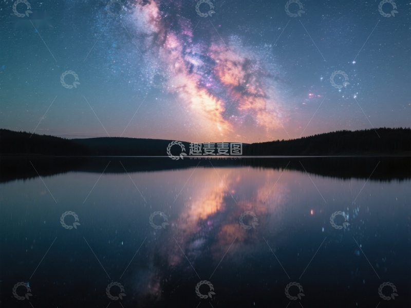 高清大图下载【趣麦麦图】银河倒映湖面，夜空璀璨如梦