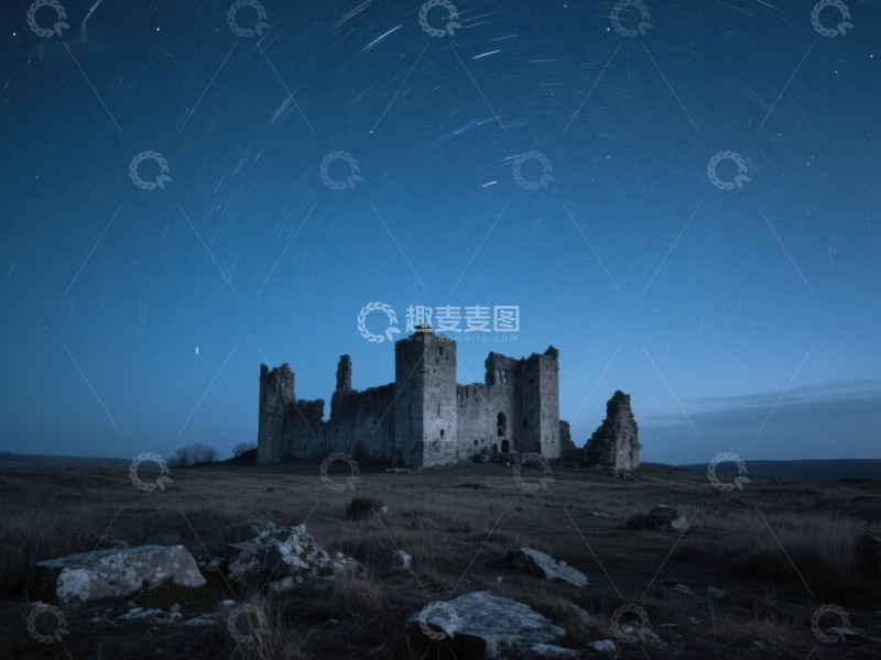 高清大图下载【趣麦麦图】夜空下的古老城堡遗迹