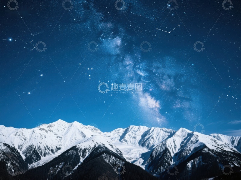 高清大图下载【趣麦麦图】雪山夜景与银河星空
