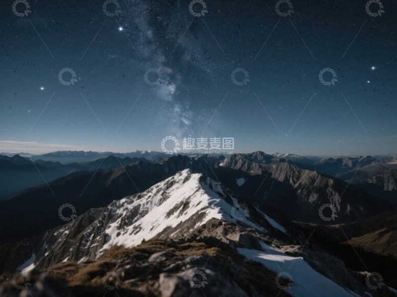 高清大图下载【趣麦麦图】雪山夜景与银河