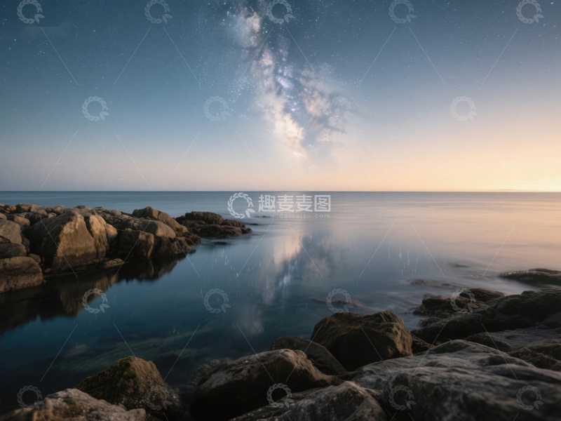 高清大图下载【趣麦麦图】星空下的海岸静谧夜景