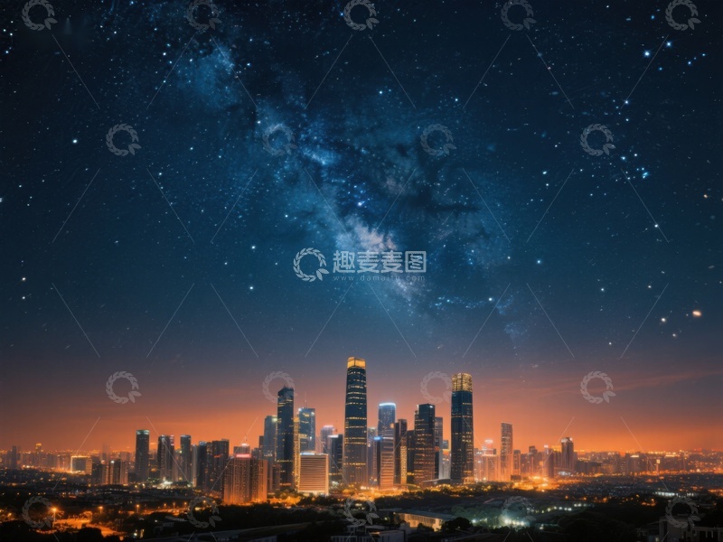高清大图下载【趣麦麦图】城市夜景与银河星空
