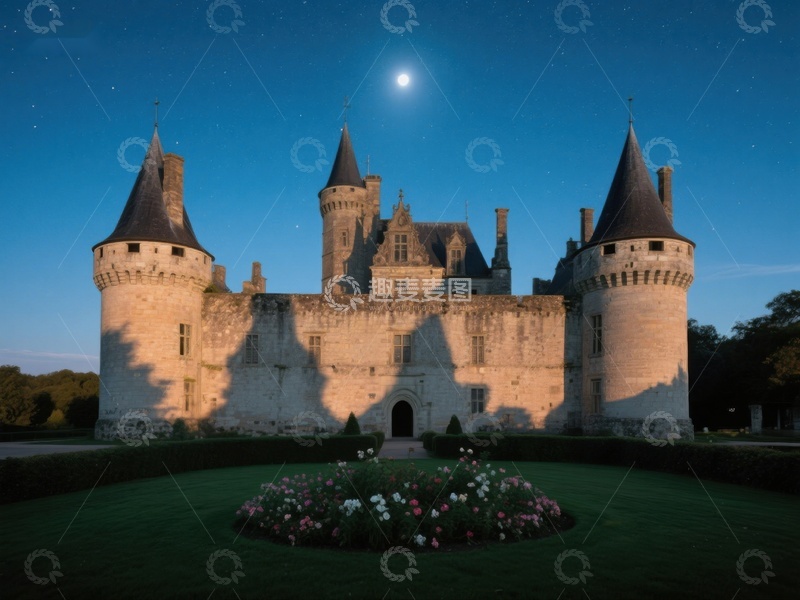 高清大图下载【趣麦麦图】月光下的古堡夜景