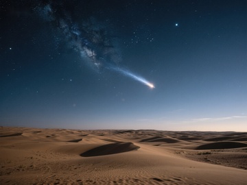 沙漠夜空下的彗星轨迹