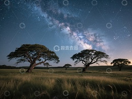 星空下的孤树与草原