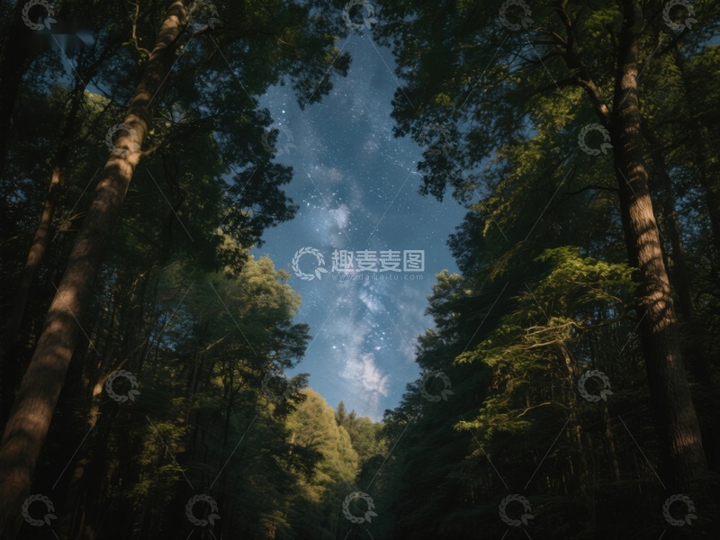 高清大图下载【趣麦麦图】森林夜空下的星光璀璨