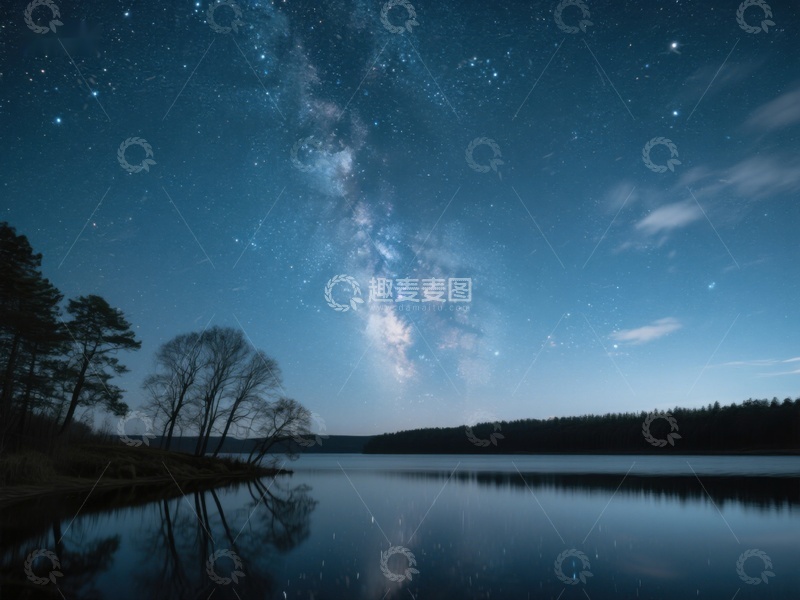 高清大图下载【趣麦麦图】夜空银河映湖面