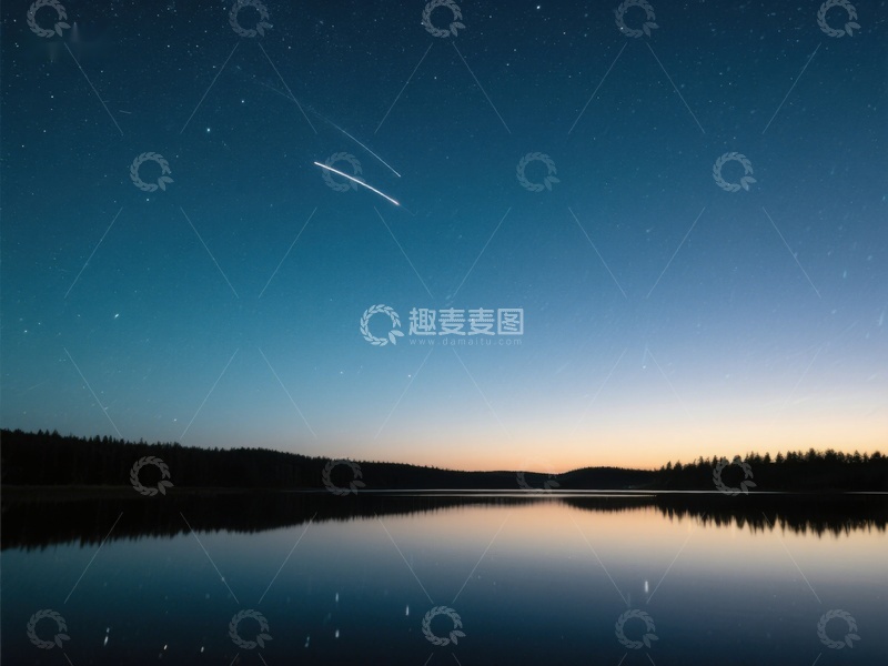 高清大图下载【趣麦麦图】夜空流星划过湖面倒影