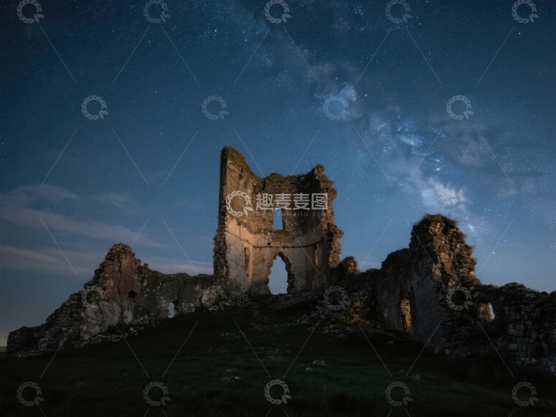 高清大图下载【趣麦麦图】夜空下的古老废墟
