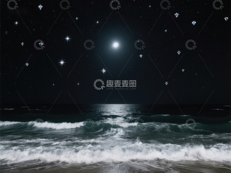 高清大图下载【趣麦麦图】夜空下的海浪与星辰
