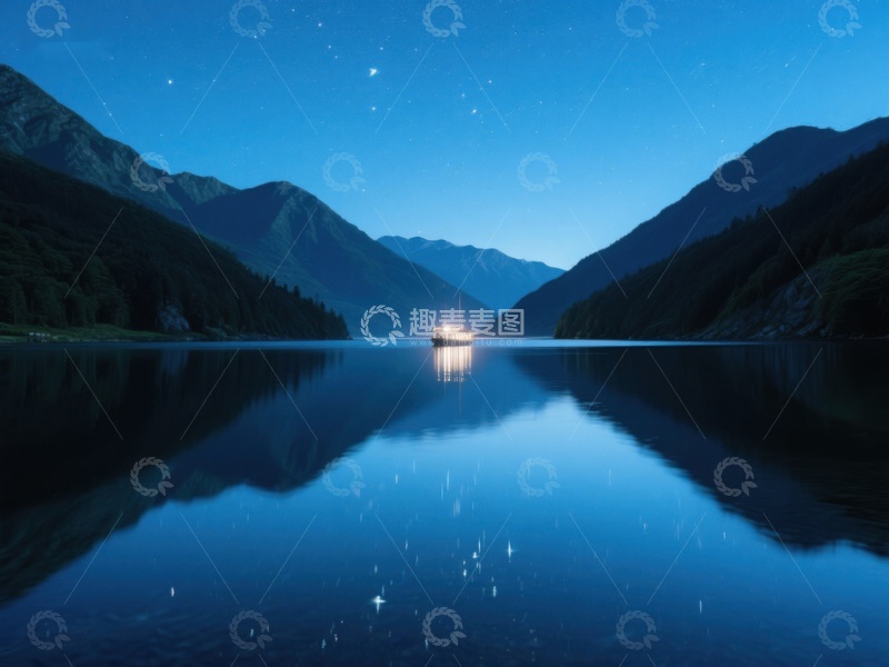 高清大图下载【趣麦麦图】夜幕下的湖光山色