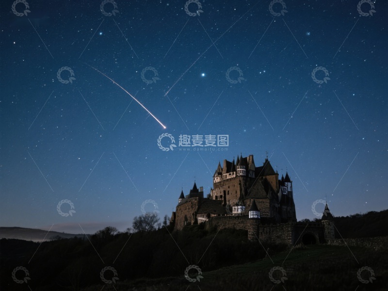 高清大图下载【趣麦麦图】夜空流星划过古堡