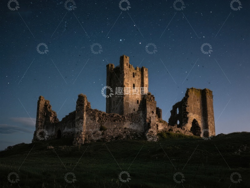 高清大图下载【趣麦麦图】夜空下的古老城堡遗迹