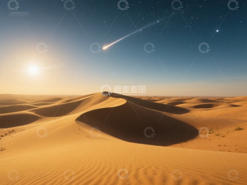 高清大图下载【趣麦麦图】沙漠夜景：流星划过星空