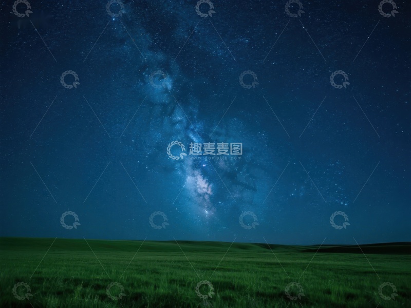 高清大图下载【趣麦麦图】夜空银河与草原