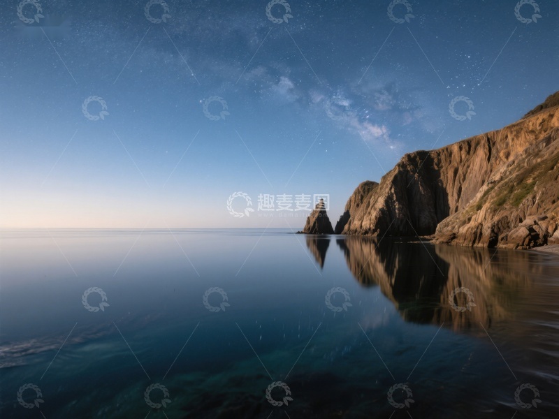 高清大图下载【趣麦麦图】夜空下的海岸线与银河