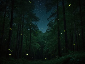夜幕森林中的萤火虫
