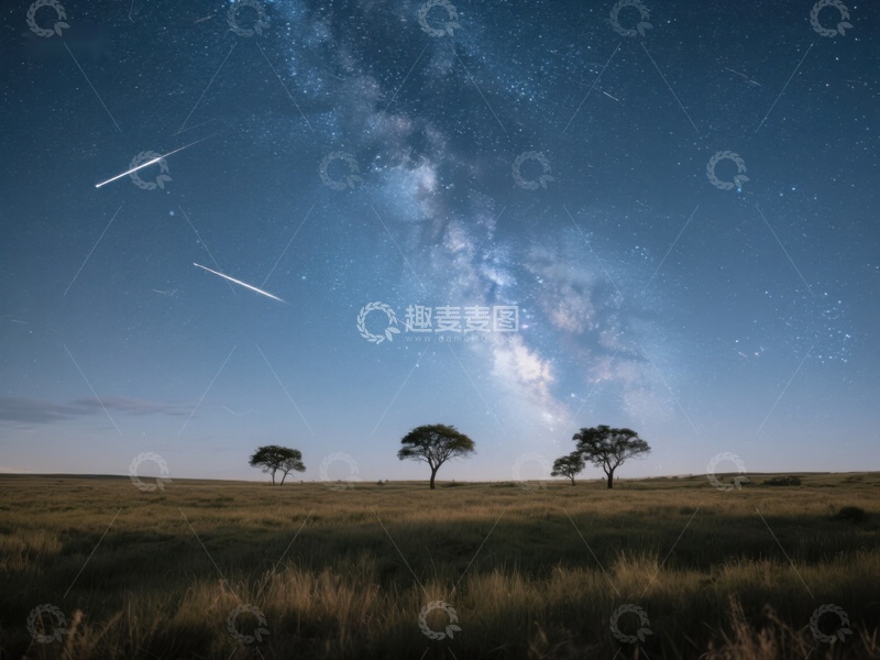 高清大图下载【趣麦麦图】星空下的草原与孤树