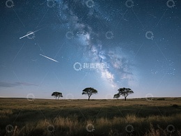 星空下的草原与孤树