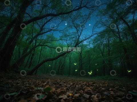 夜幕森林，萤火虫闪烁