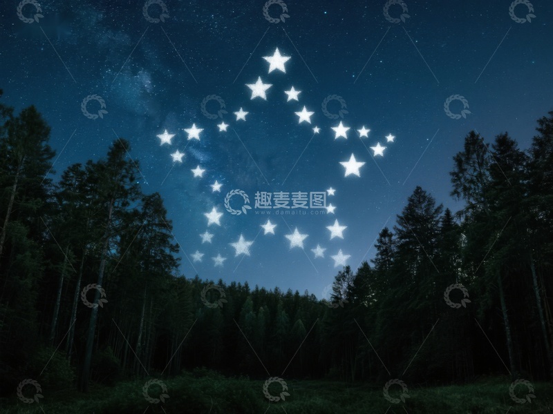 高清大图下载【趣麦麦图】夜空中的星座与森林