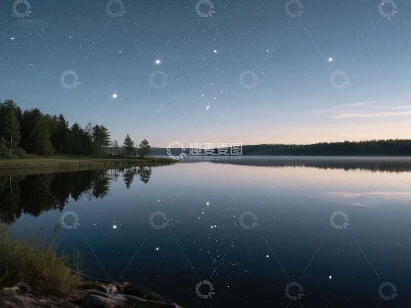 高清大图下载【趣麦麦图】夜空下的宁静湖面