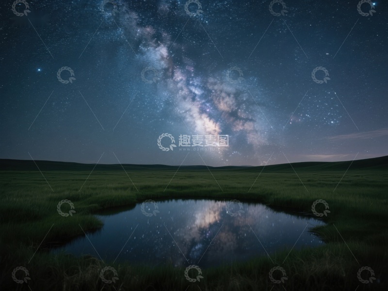 高清大图下载【趣麦麦图】银河倒映池塘，夜空璀璨