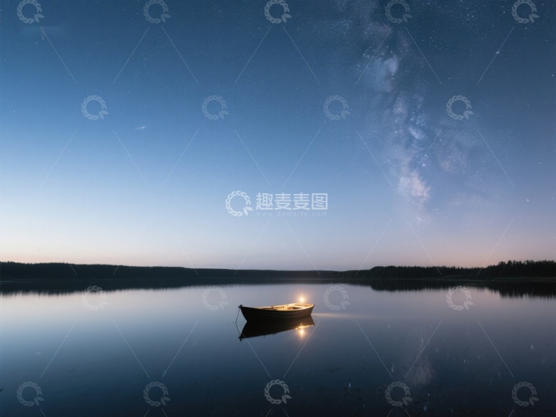高清大图下载【趣麦麦图】夜空下的孤舟