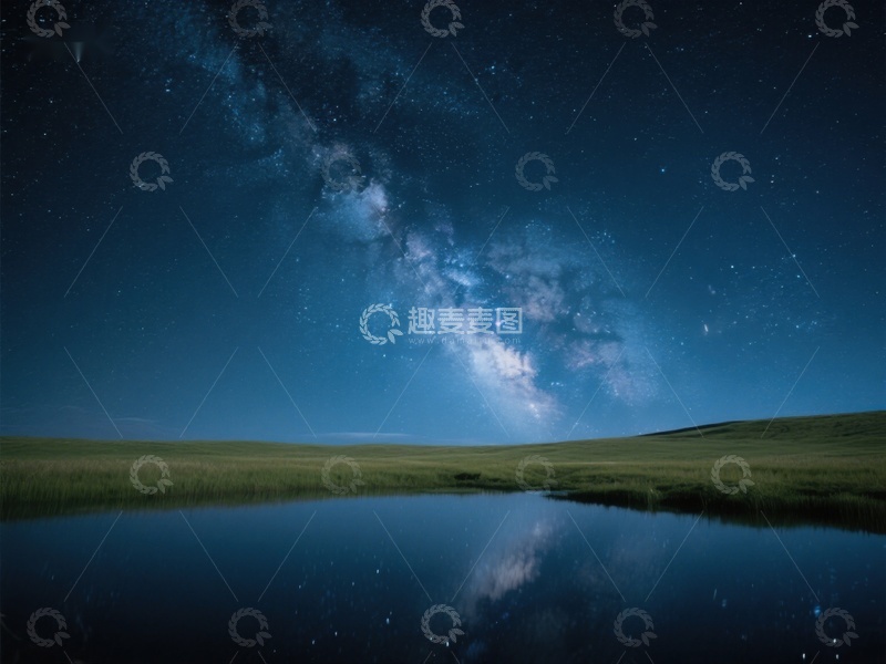 高清大图下载【趣麦麦图】银河映照平静湖面夜景