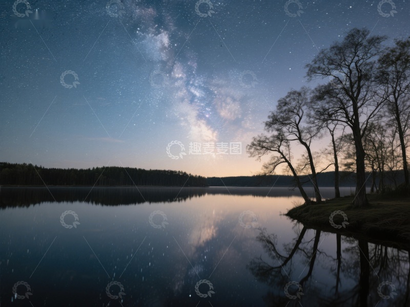 高清大图下载【趣麦麦图】夜空银河映湖面