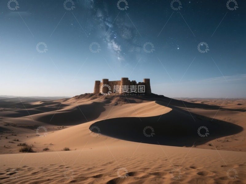 高清大图下载【趣麦麦图】沙漠城堡夜景