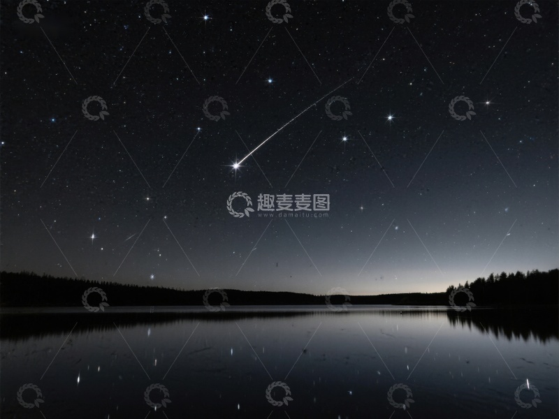 高清大图下载【趣麦麦图】夜空流星划过湖面倒影