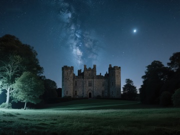 夜空下的古堡与银河
