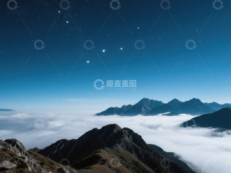 高清大图下载【趣麦麦图】星夜山巅，云海缭绕