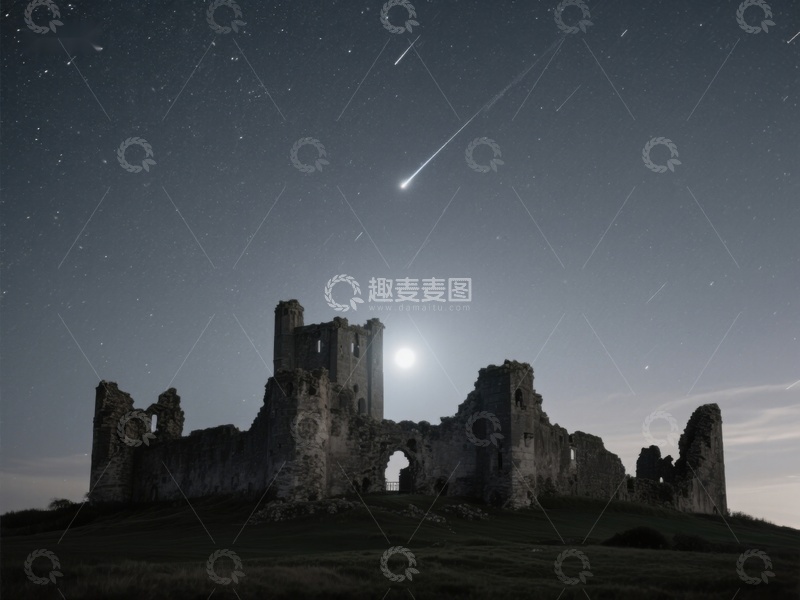 高清大图下载【趣麦麦图】夜空流星划过古老城堡