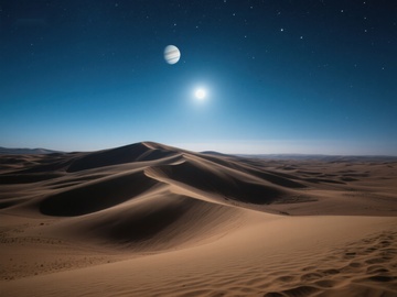 沙漠夜景，明月与行星相伴