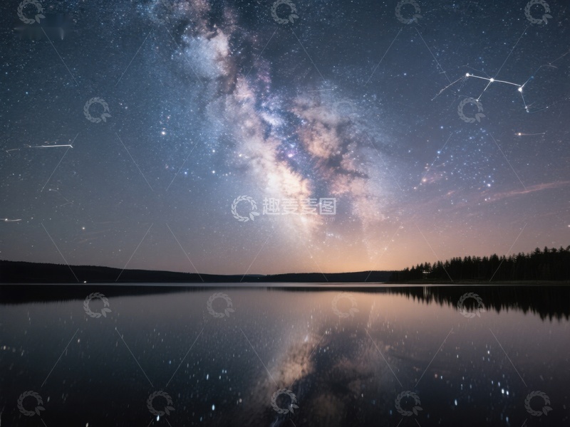 高清大图下载【趣麦麦图】银河映湖夜空璀璨