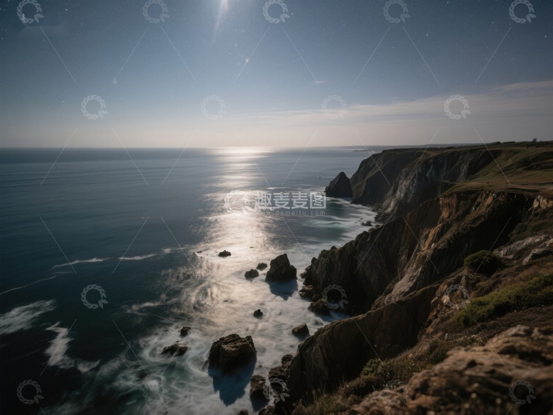 高清大图下载【趣麦麦图】海岸悬崖与海面日光倒影