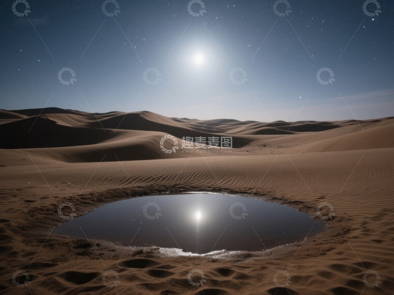 高清大图下载【趣麦麦图】月光下的沙漠水洼