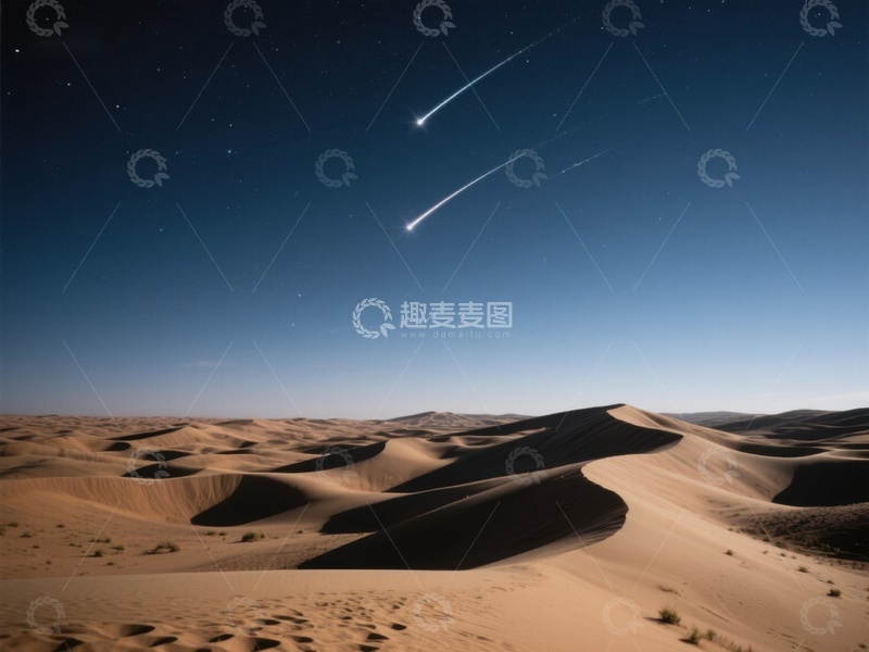 高清大图下载【趣麦麦图】沙漠夜空流星划过